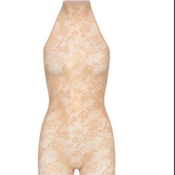 Skims Knit Lace Catsuit Ochre - Picture 2 of 8